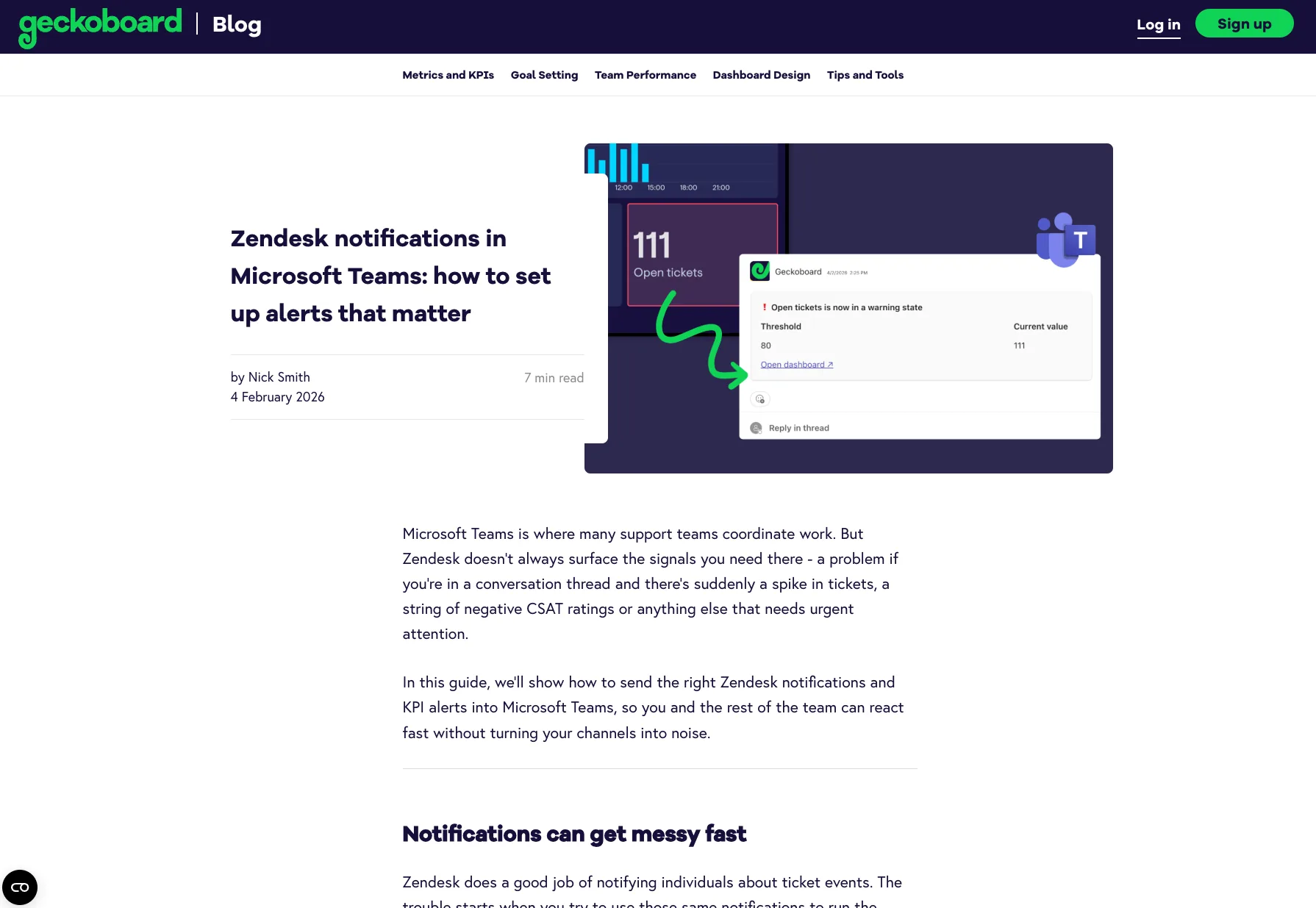 Geckoboard blog post about Zendesk notifications in Microsoft Teams.